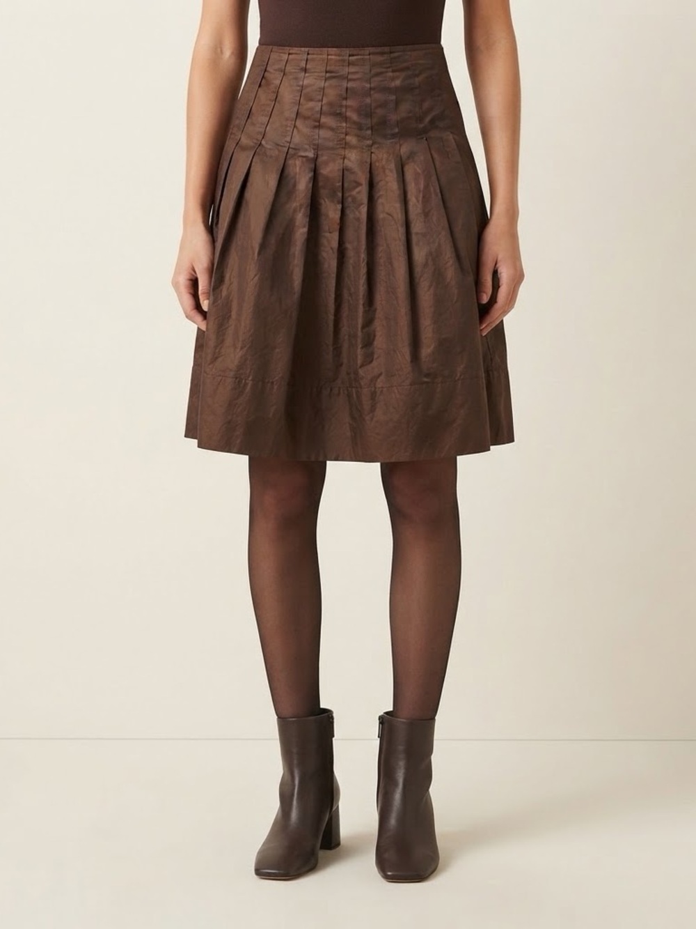 Pamela Made Italy Brown Pleated Skirt S High Waist Pintuck Quiet Luxury